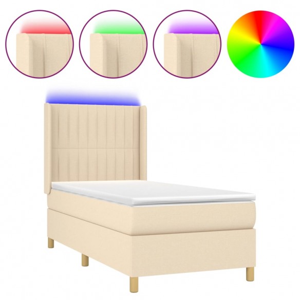 Cadre de lit matelas et LED Crème 80x200cm Tissu