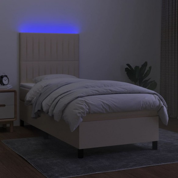 Cadre de lit et matelas et LED Crème 80x200cm Tissu