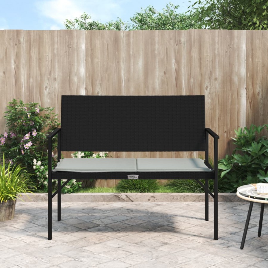 Banc de jardin à 2 places avec coussin noir résine tressée