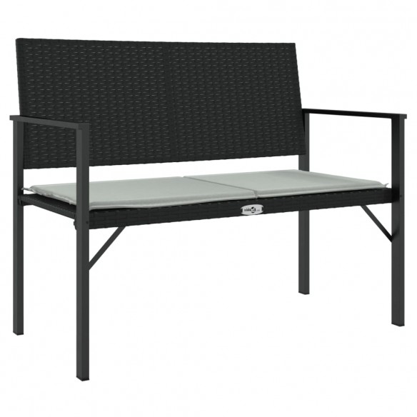 Banc de jardin à 2 places avec coussin noir résine tressée