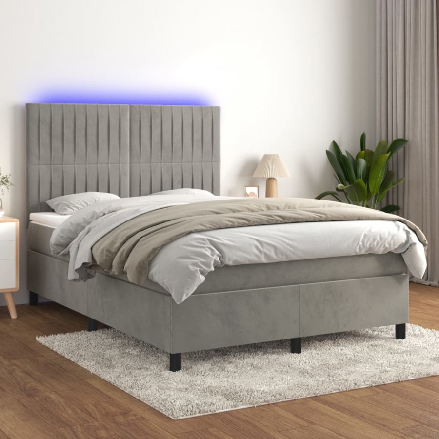 Cadre de lit avec matelas LED Gris clair 140x190 cm