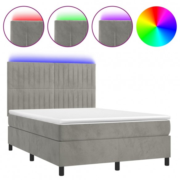 Cadre de lit avec matelas LED Gris clair 140x190 cm