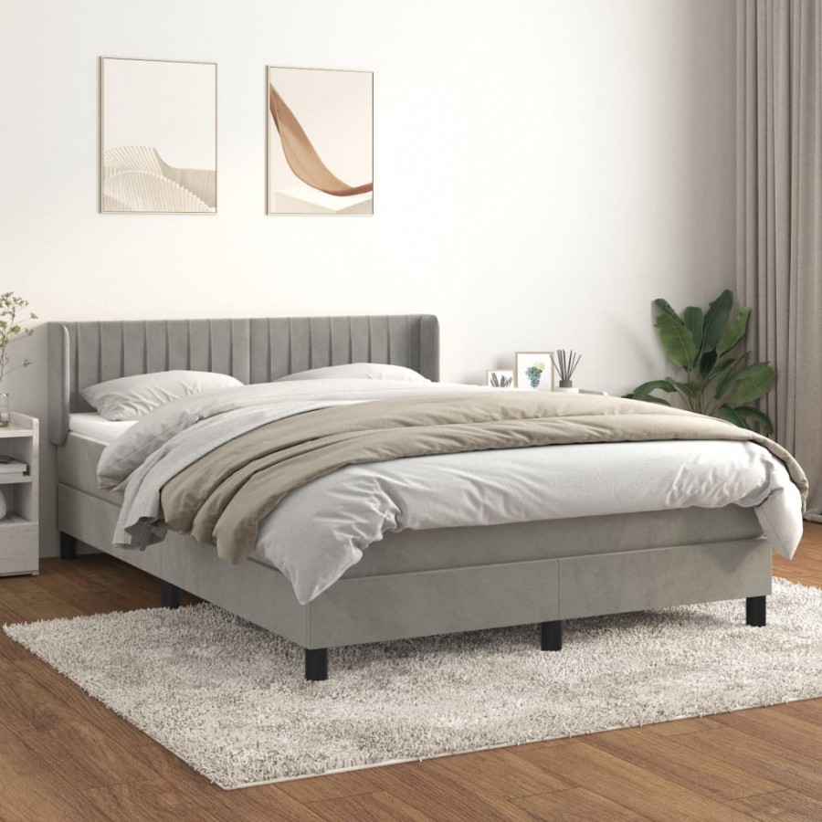 Cadre de lit et matelas Gris clair 140x190cm Velours