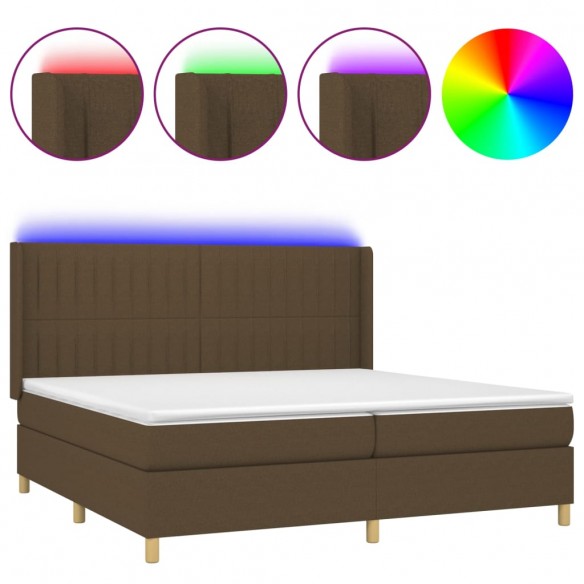 Cadre de lit matelas et LED Marron foncé 200x200 cm