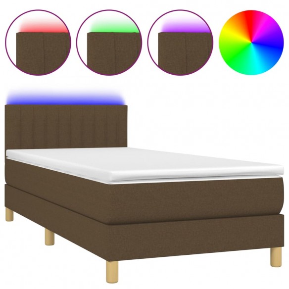 Cadre de lit et matelas et LED Marron foncé 80x200cm