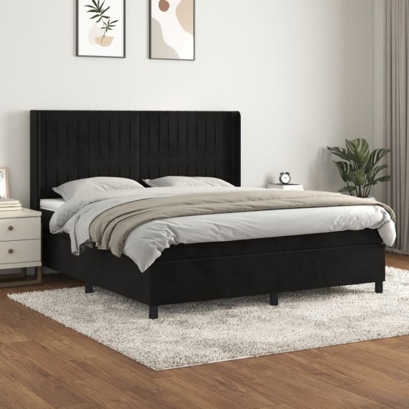 Cadre de lit avec matelas Noir 180x200 cm Velours