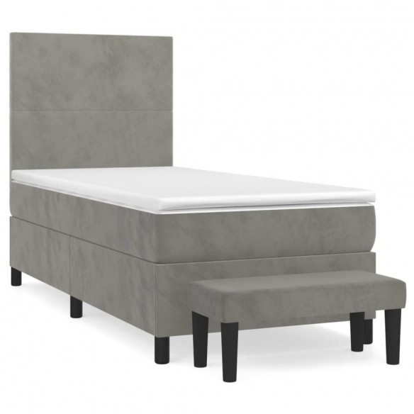 Cadre de lit et matelas Gris clair 90x190 cm Velours