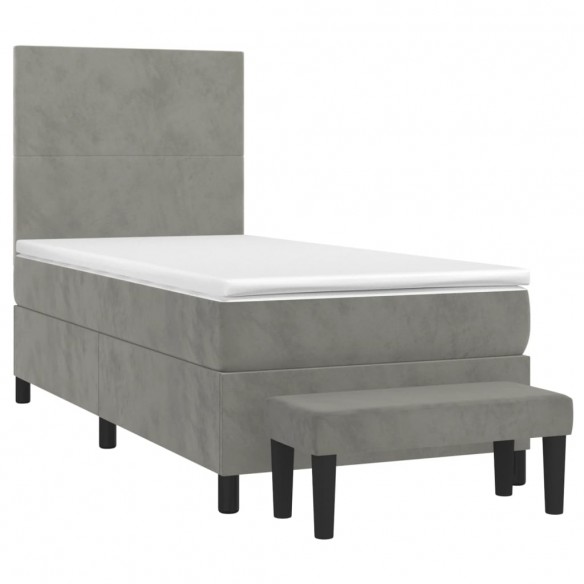 Cadre de lit et matelas Gris clair 90x190 cm Velours