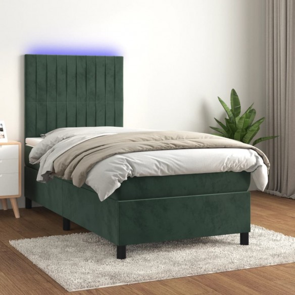 Cadre de lit matelas LED Vert foncé 90x190cm Velours