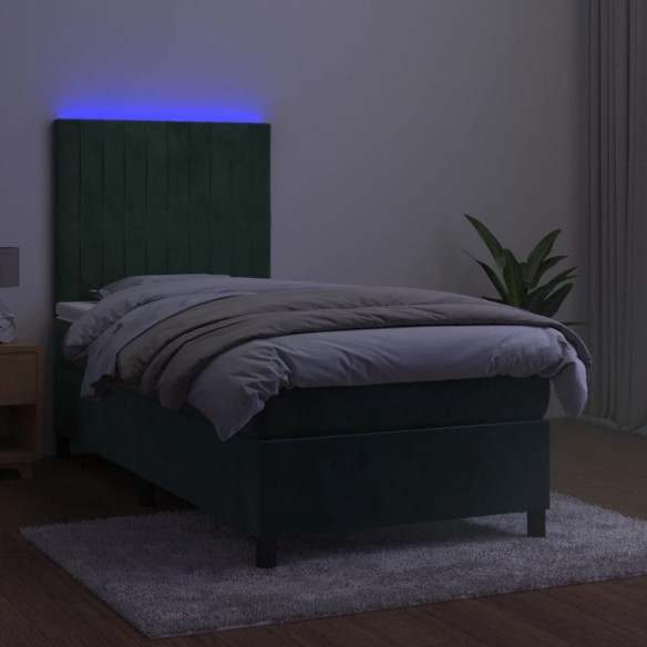 Cadre de lit matelas LED Vert foncé 90x190cm Velours