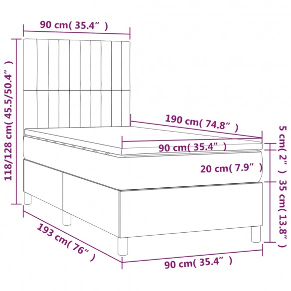 Cadre de lit matelas LED Vert foncé 90x190cm Velours