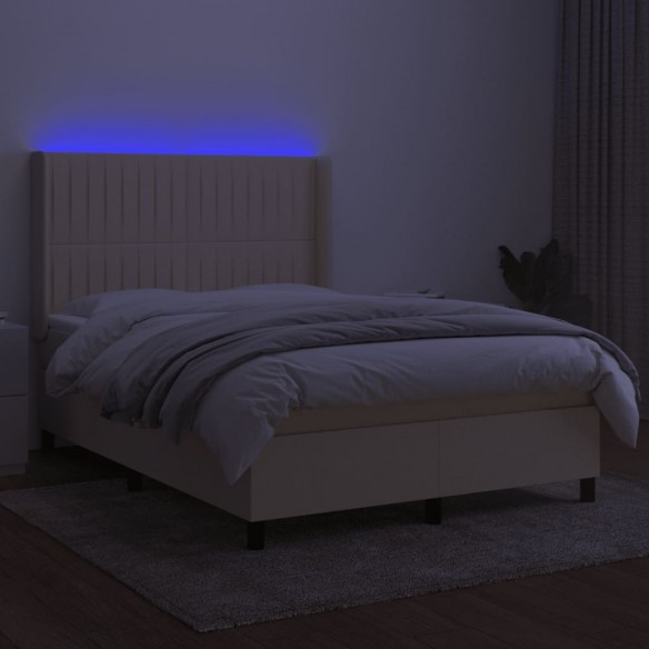 Cadre de lit matelas et LED Crème 140x190 cm Tissu