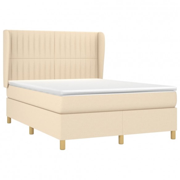 Cadre de lit avec matelas Crème 140x190 cm Tissu