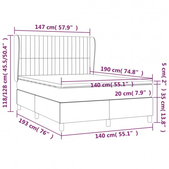 Cadre de lit avec matelas Crème 140x190 cm Tissu