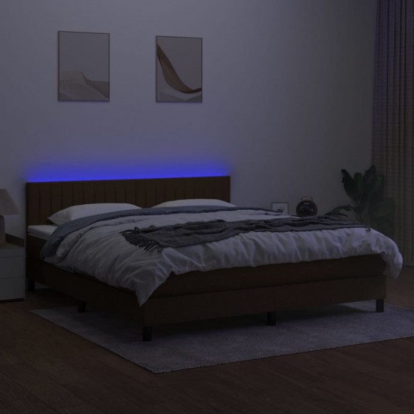 Cadre de lit matelas et LED Marron foncé 180x200cm