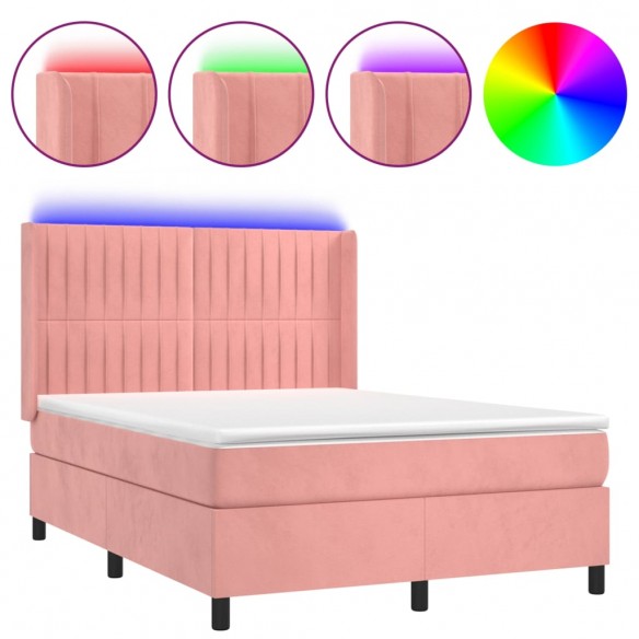 Cadre de lit matelas et LED Rose 140x190 cm Velours