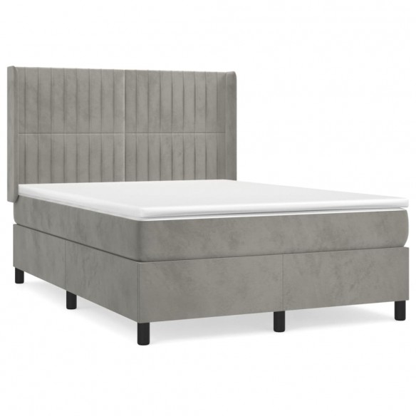 Cadre de lit et matelas Gris clair 140x190cm Velours