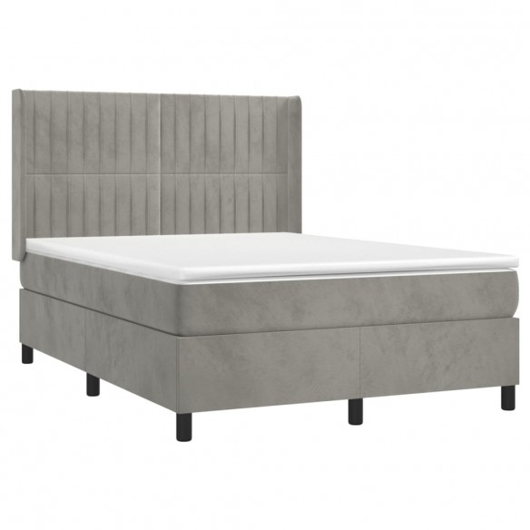 Cadre de lit et matelas Gris clair 140x190cm Velours