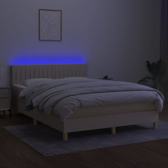 Cadre de lit avec matelas LED Crème 140x190 cm Tissu