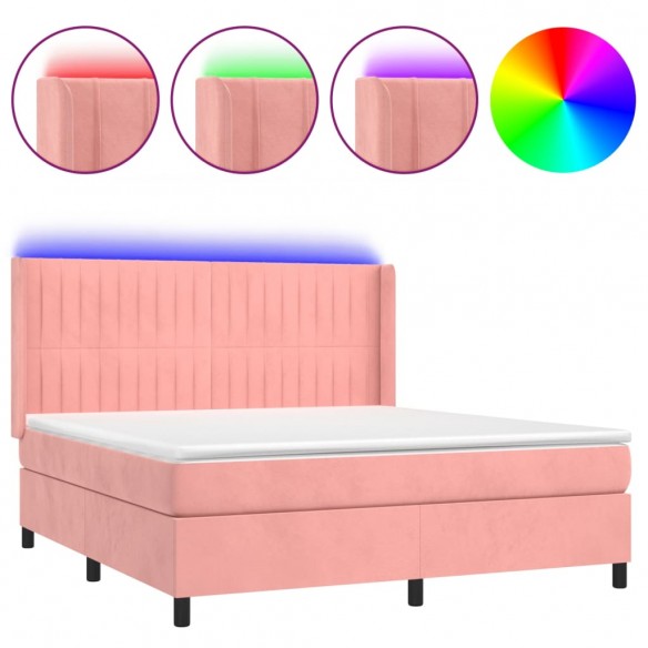 Cadre de lit matelas et LED Rose 160x200 cm Velours