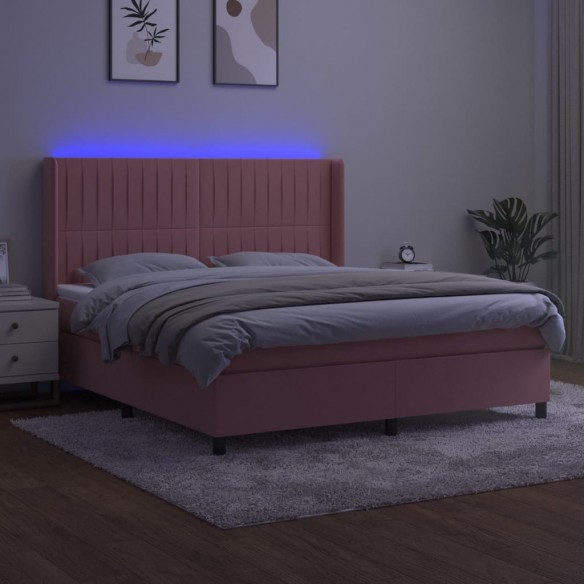 Cadre de lit matelas et LED Rose 160x200 cm Velours