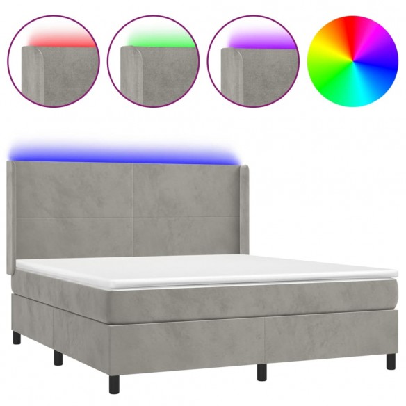 Cadre de lit matelas et LED Gris clair 180x200 cm