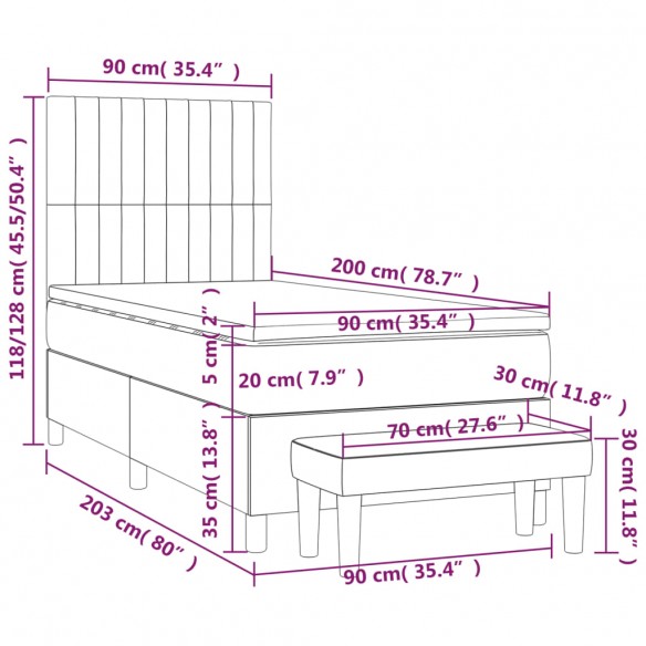 Cadre de lit avec matelas Noir 90x200 cm Velours