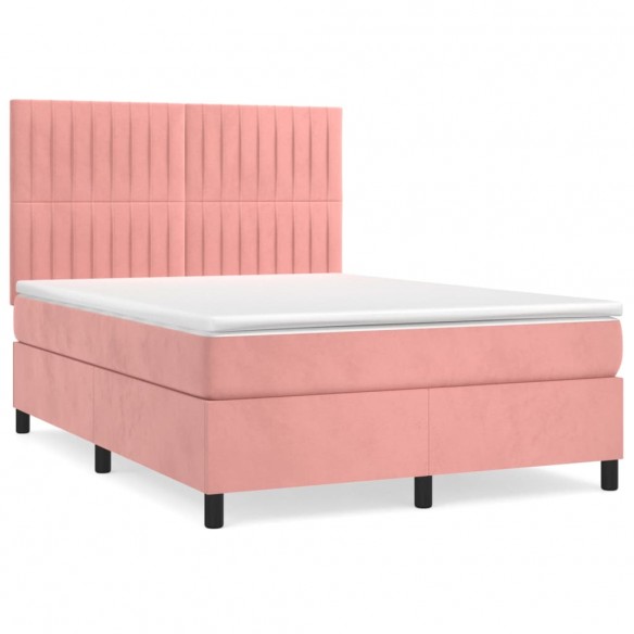 Cadre de lit avec matelas Rose 140x190 cm Velours