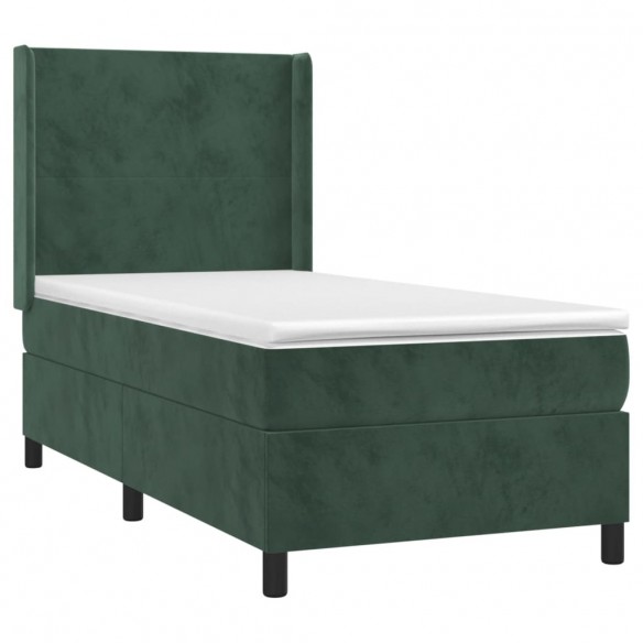 Cadre de lit avec matelas Vert foncé 90x200 cm