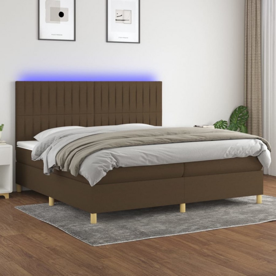 Cadre de lit matelas et LED Marron foncé 200x200 cm