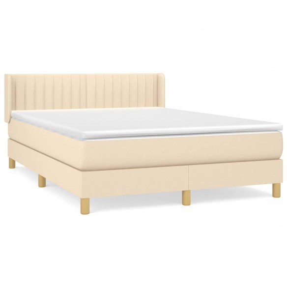 Cadre de lit avec matelas Crème 140x190 cm Tissu