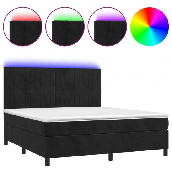 Cadre de lit matelas et LED Noir 180x200 cm Velours