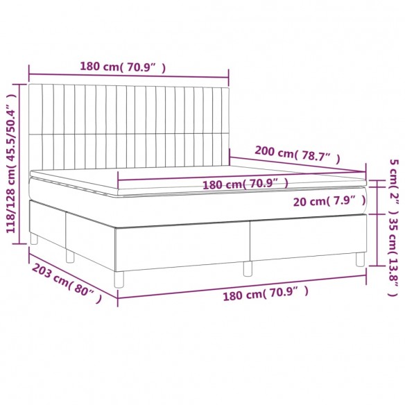 Cadre de lit matelas et LED Noir 180x200 cm Velours