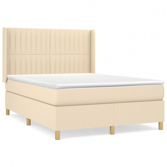 Cadre de lit avec matelas Crème 140x200 cm Tissu