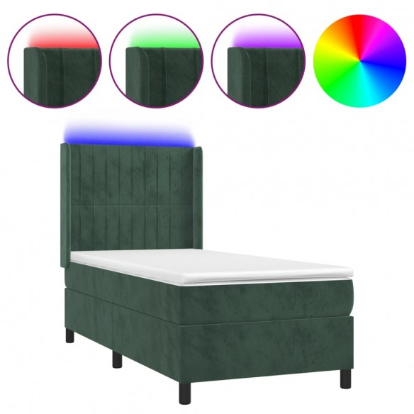 Cadre de lit matelas LED Vert foncé 90x200cm Velours