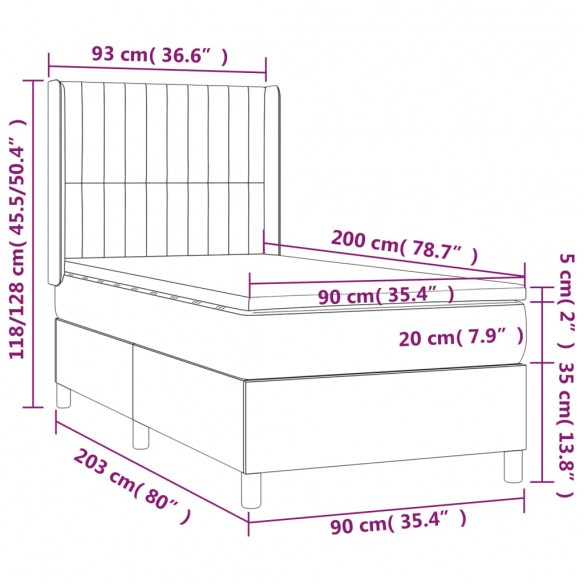 Cadre de lit matelas LED Vert foncé 90x200cm Velours