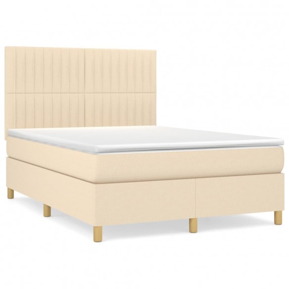 Cadre de lit avec matelas Crème 140x190 cm Tissu