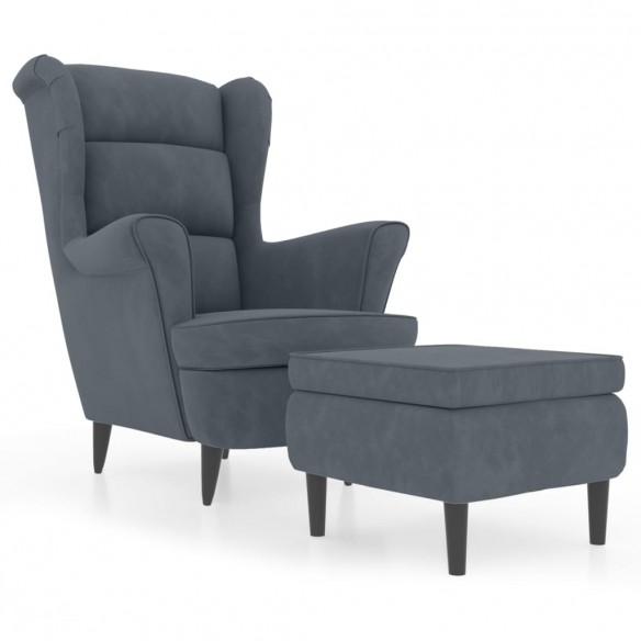 Fauteuil à oreilles avec tabouret gris foncé velours