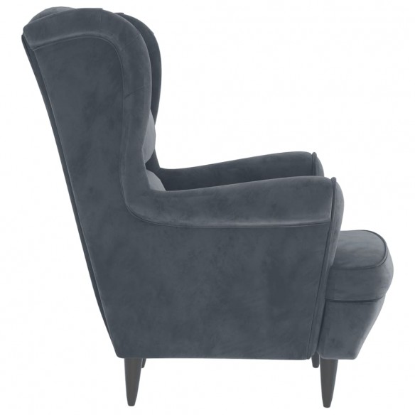 Fauteuil à oreilles avec tabouret gris foncé velours