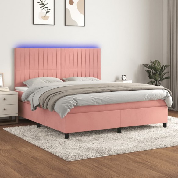 Cadre de lit matelas et LED Rose 160x200 cm Velours