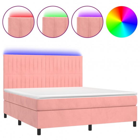 Cadre de lit matelas et LED Rose 160x200 cm Velours