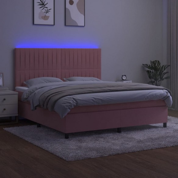 Cadre de lit matelas et LED Rose 160x200 cm Velours