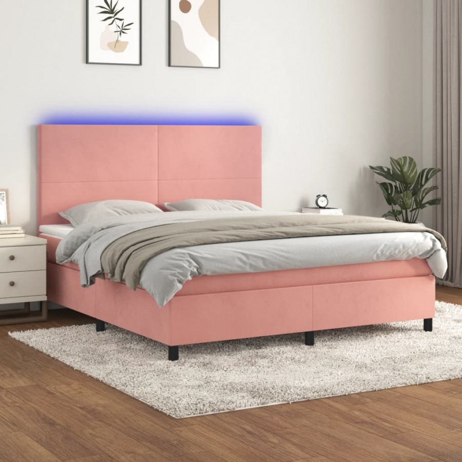 Cadre de lit et matelas LED Rose 180x200 cm Velours