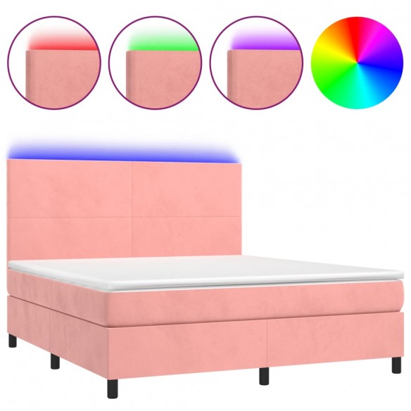 Cadre de lit et matelas LED Rose 180x200 cm Velours