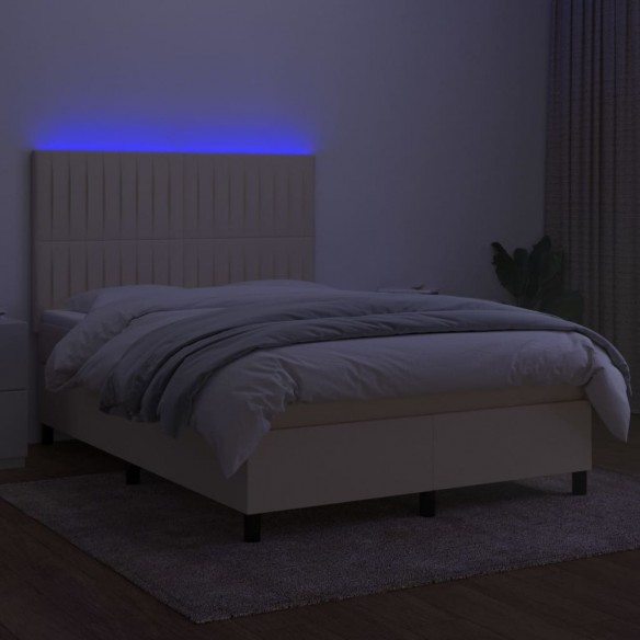 Cadre de lit et matelas et LED Crème 140x200cm Tissu