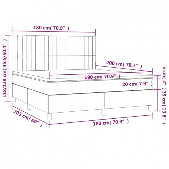 Cadre de lit matelas et LED Marron foncé 180x200cm