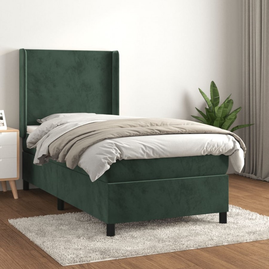 Cadre de lit avec matelas Vert foncé 90x190 cm