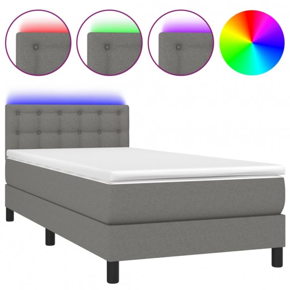 Cadre de lit et matelas et LED Gris foncé 100x200 cm