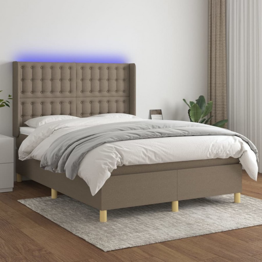 Cadre de lit matelas et LED Taupe...