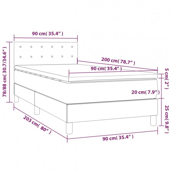 Cadre de lit avec matelas Bleu 90x200 cm Tissu